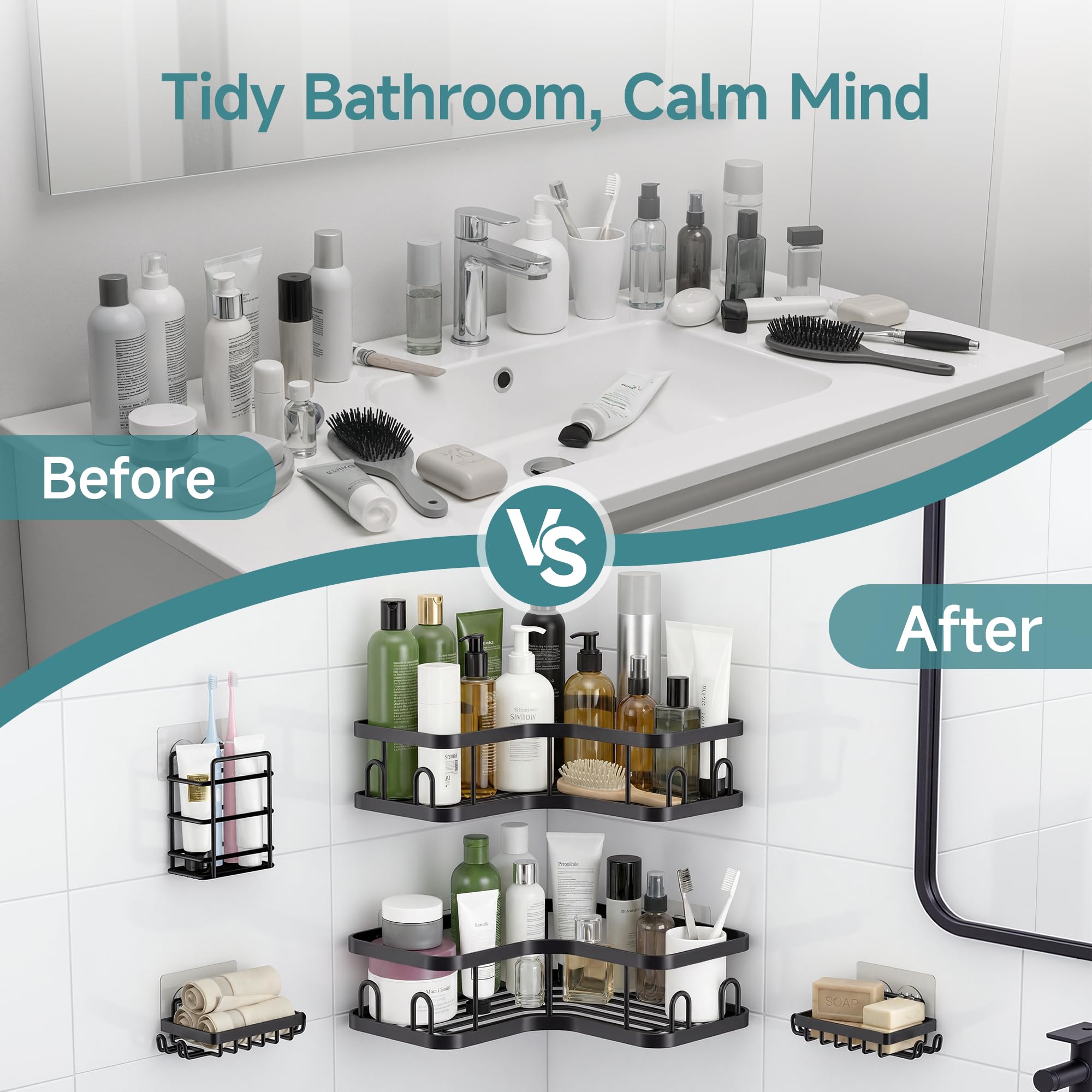 Veken estante en baño moderno, aspecto ordenado y elegante