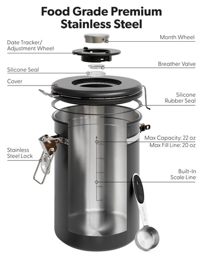 Veken free scoop hooked inside lid for accurate, tidy measuring