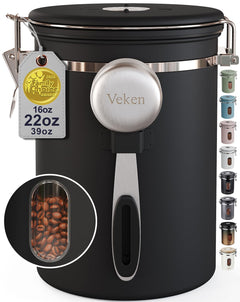 Veken front view canister showing sleek design and airtight benefit