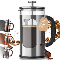 Veken vista frontal de la cafetera French Press mostrando diseño elegante y capacidad