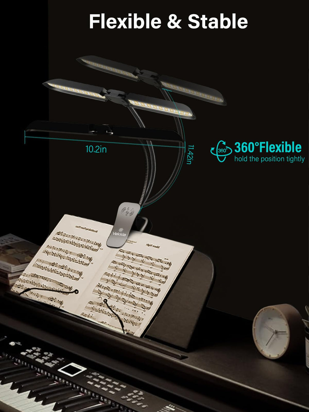Vekkia clamp detail with rubber pads securing lamp and protecting surfaces