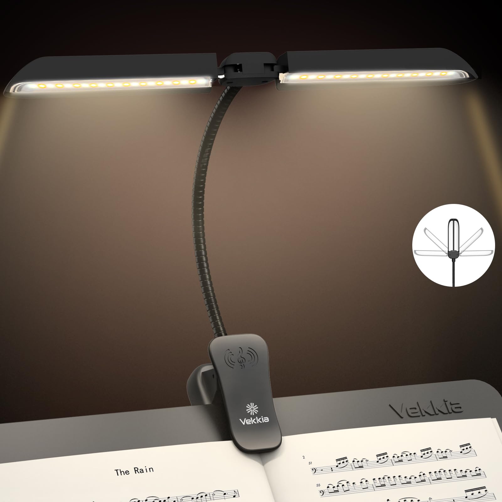 Vekkia front view clip-on light showing wide illumination and portability
