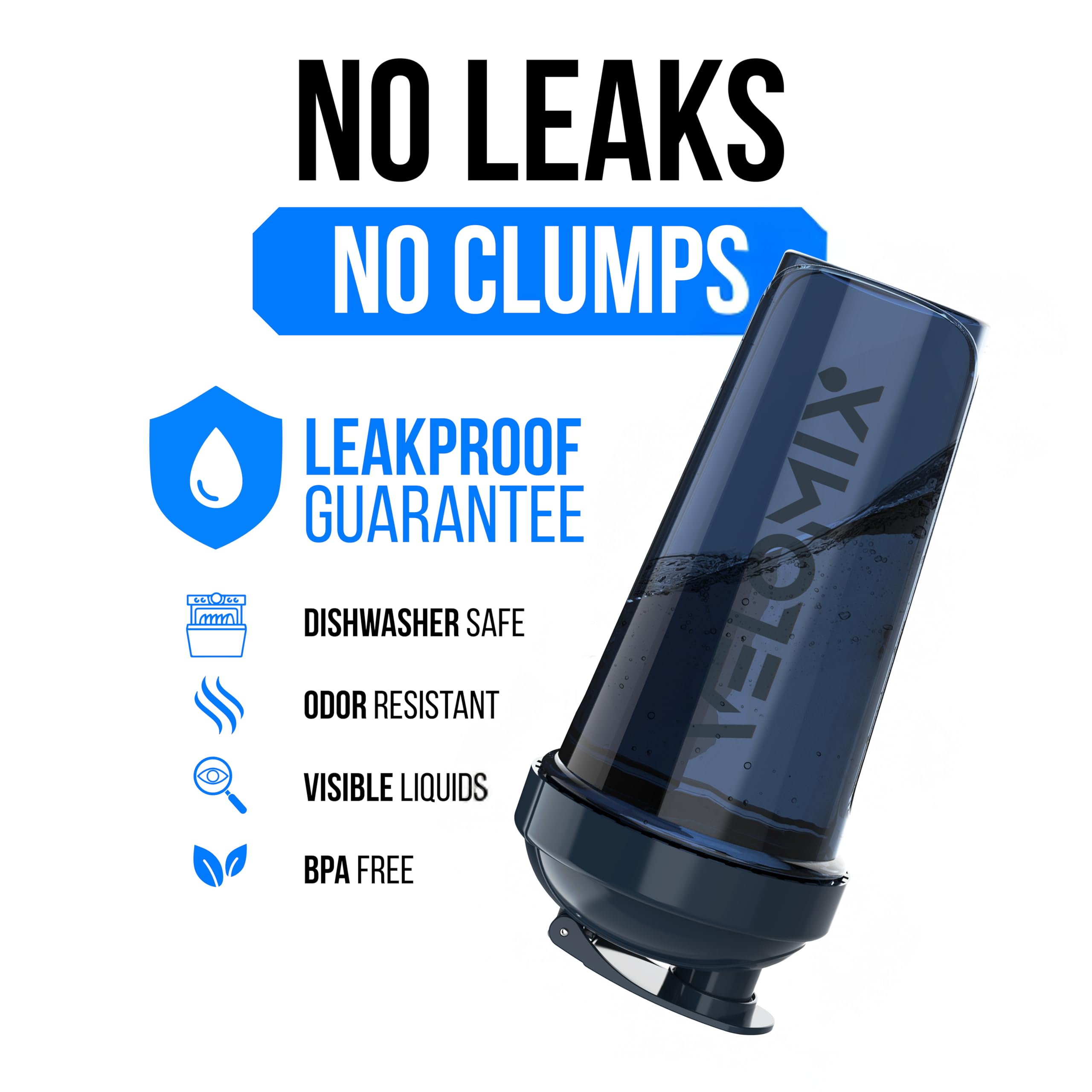 VELOMIX bola mezcladora de acero inoxidable en primer plano que consigue batidos sin grumos.