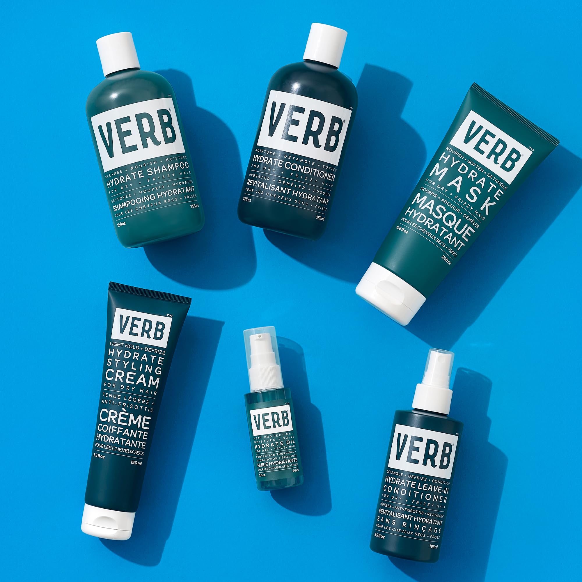 VERB envase junto a regla para comparar 6.5 fl oz y tamaño de viaje práctico
