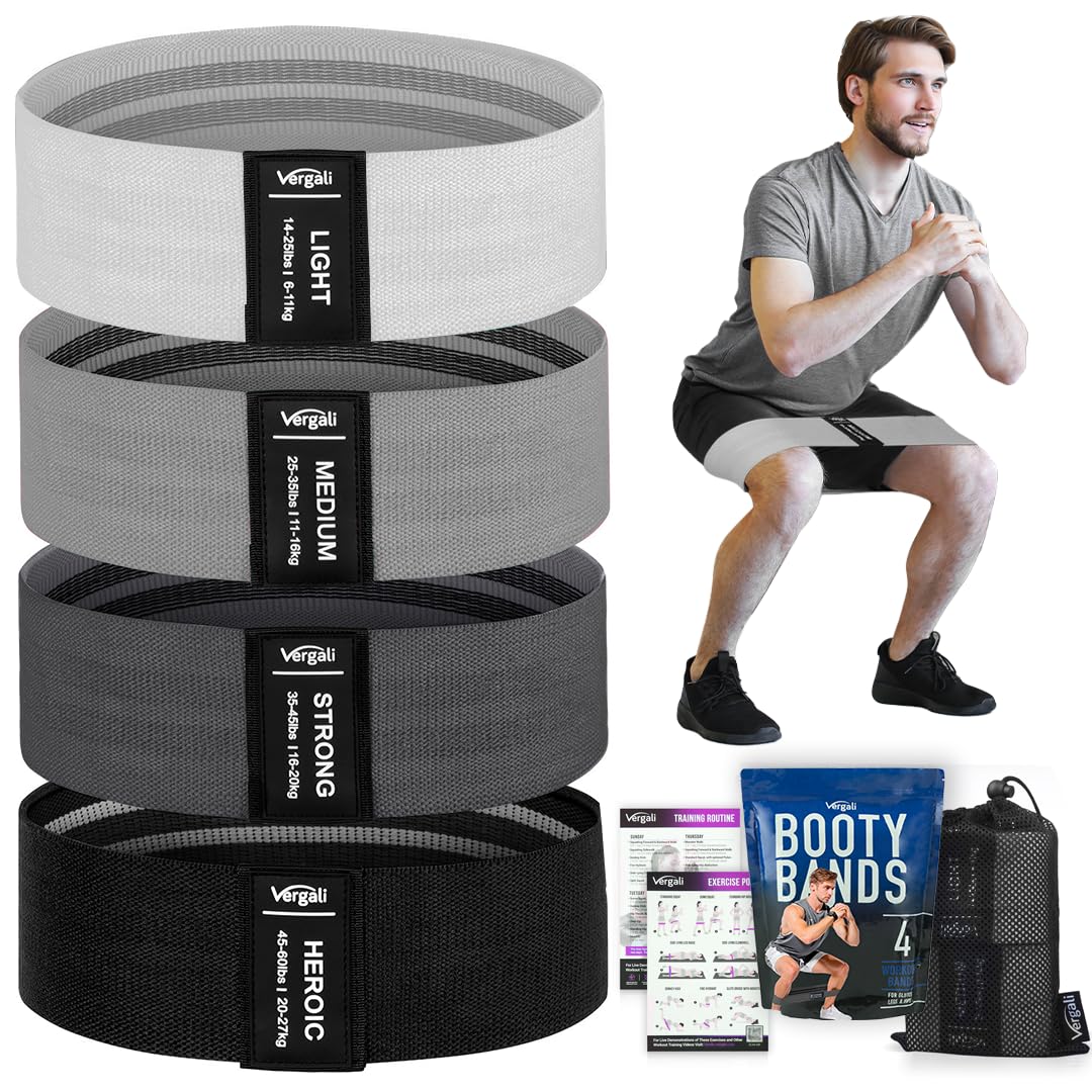 Vergali presentación frontal del set con 4 bandas y estuche, ideal para entrenar