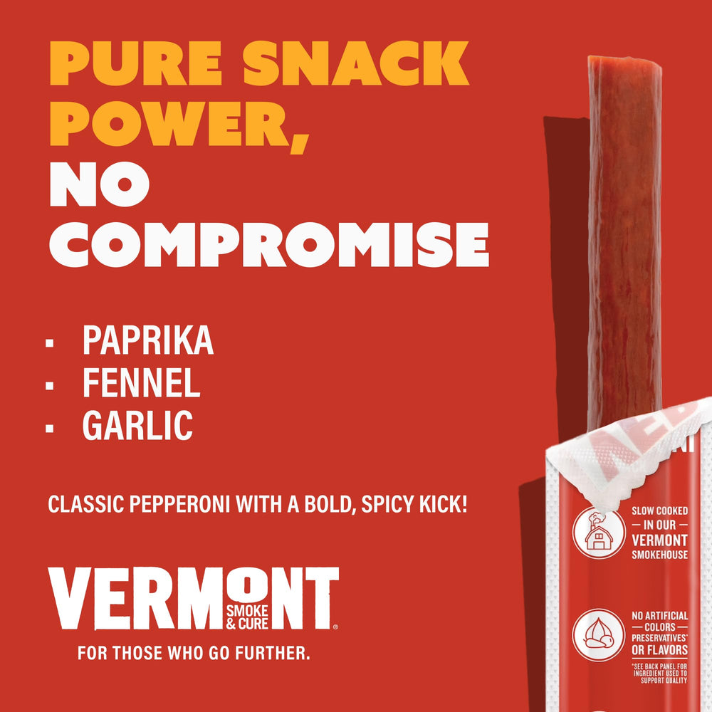 Vermont Smoke & Cure palito envuelto individualmente destacando frescura y portabilidad