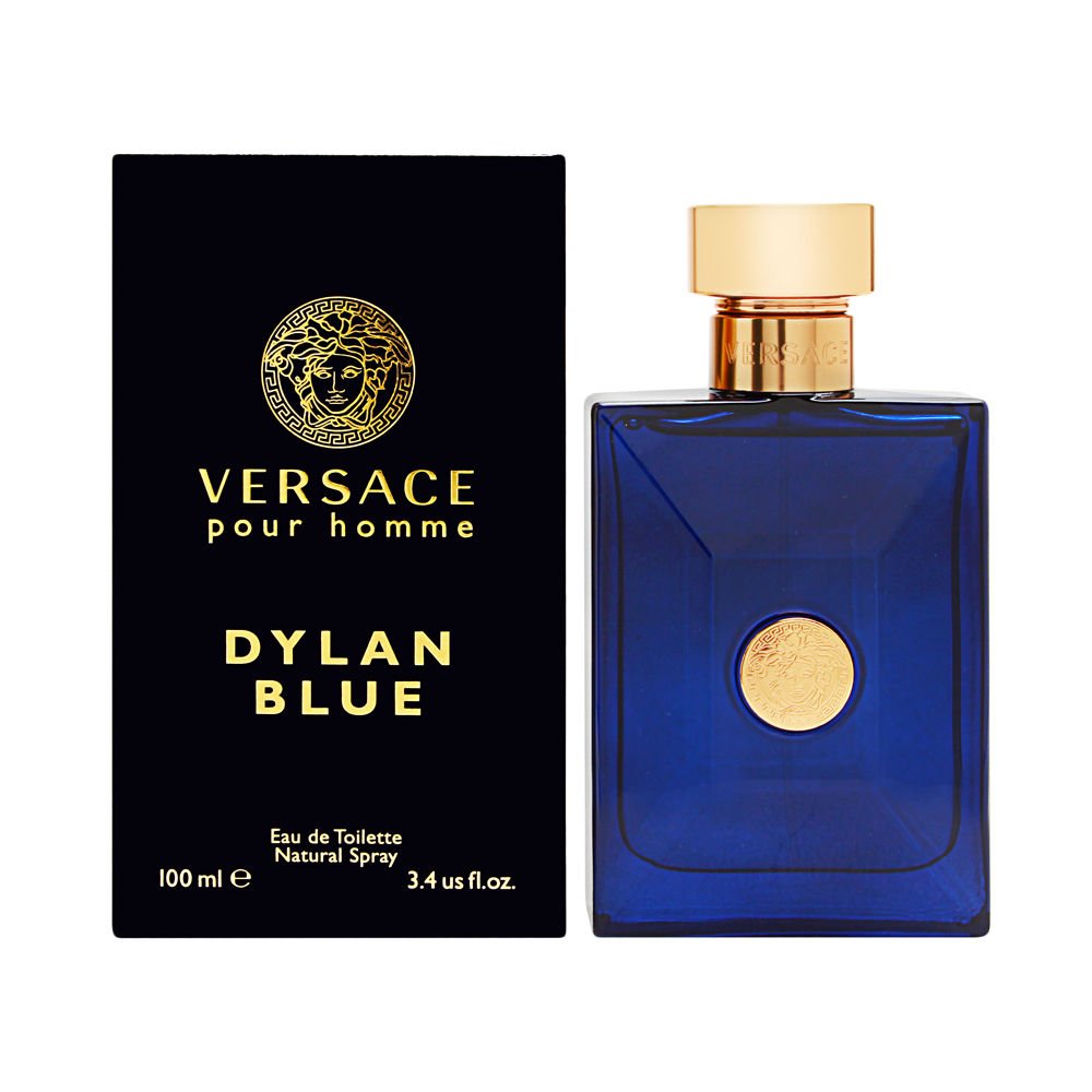 Versace Dylan Blue frasco frontal mostrando diseño y presencia elegante