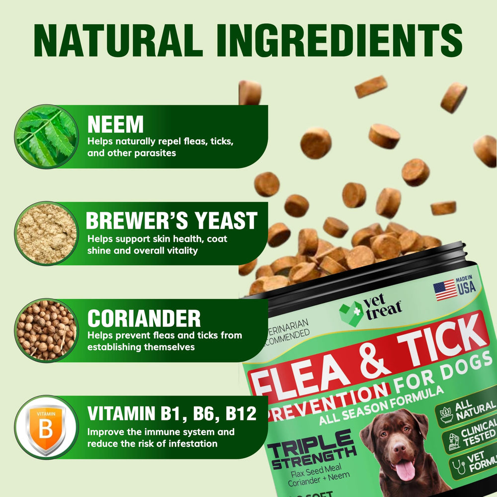 Vet Treat ingredientes naturales (linaza, neem, cilantro) y funciones