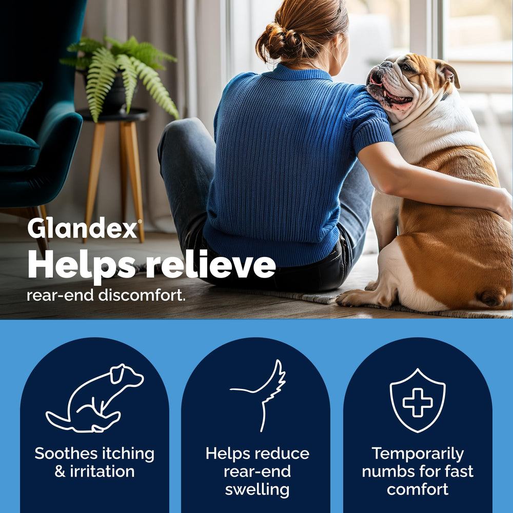 Vetnique Glandex spray aplicado, muestra alivio tópico rápido