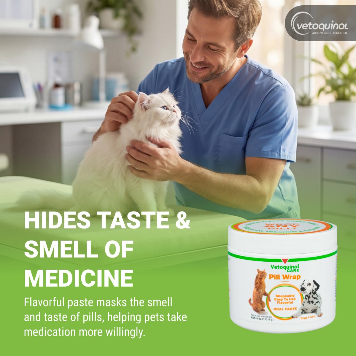 Vetoquinol pocket envolviendo una pastilla, oculta olor y sabor eficazmente