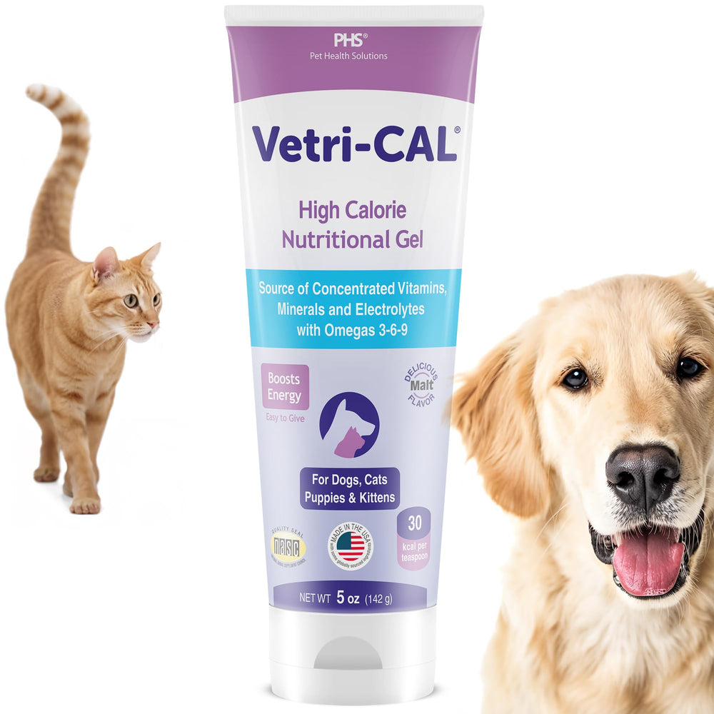 Vetri-CAL envase frontal mostrando tubo 5 oz y marca para administración fácil