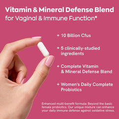 Vevoec Gynable detalle de etiqueta con cepas probióticas y vitaminas
