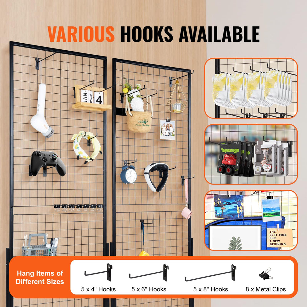 VEVOR double-sided display with garments and art showing efficient two-sided merchandising