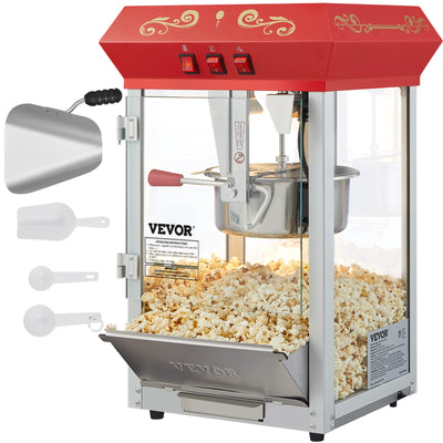 VEVOR front view showing red theater-style popcorn machine and eye-catching warmer