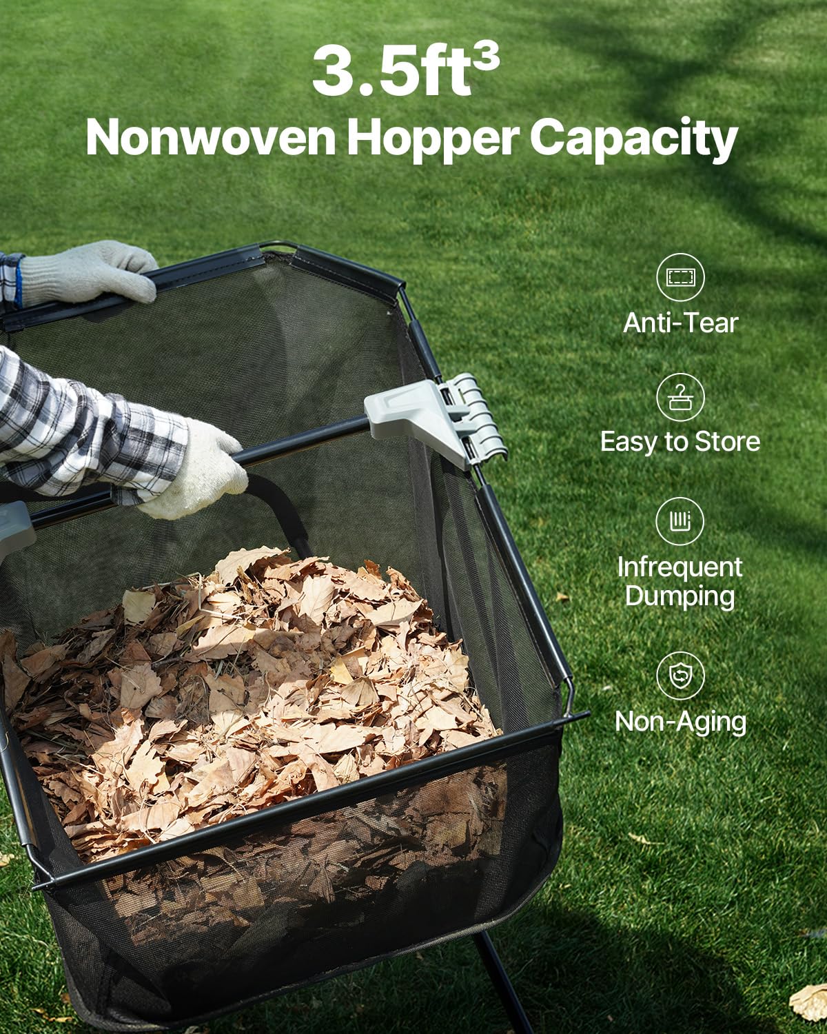 VEVOR side profile on lawn illustrating smooth push operation and efficient collection
