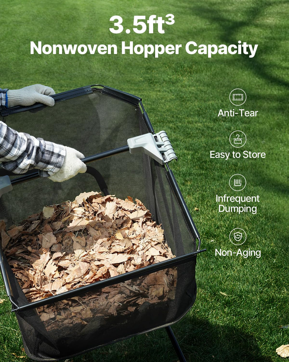 VEVOR side profile on lawn illustrating smooth push operation and efficient collection