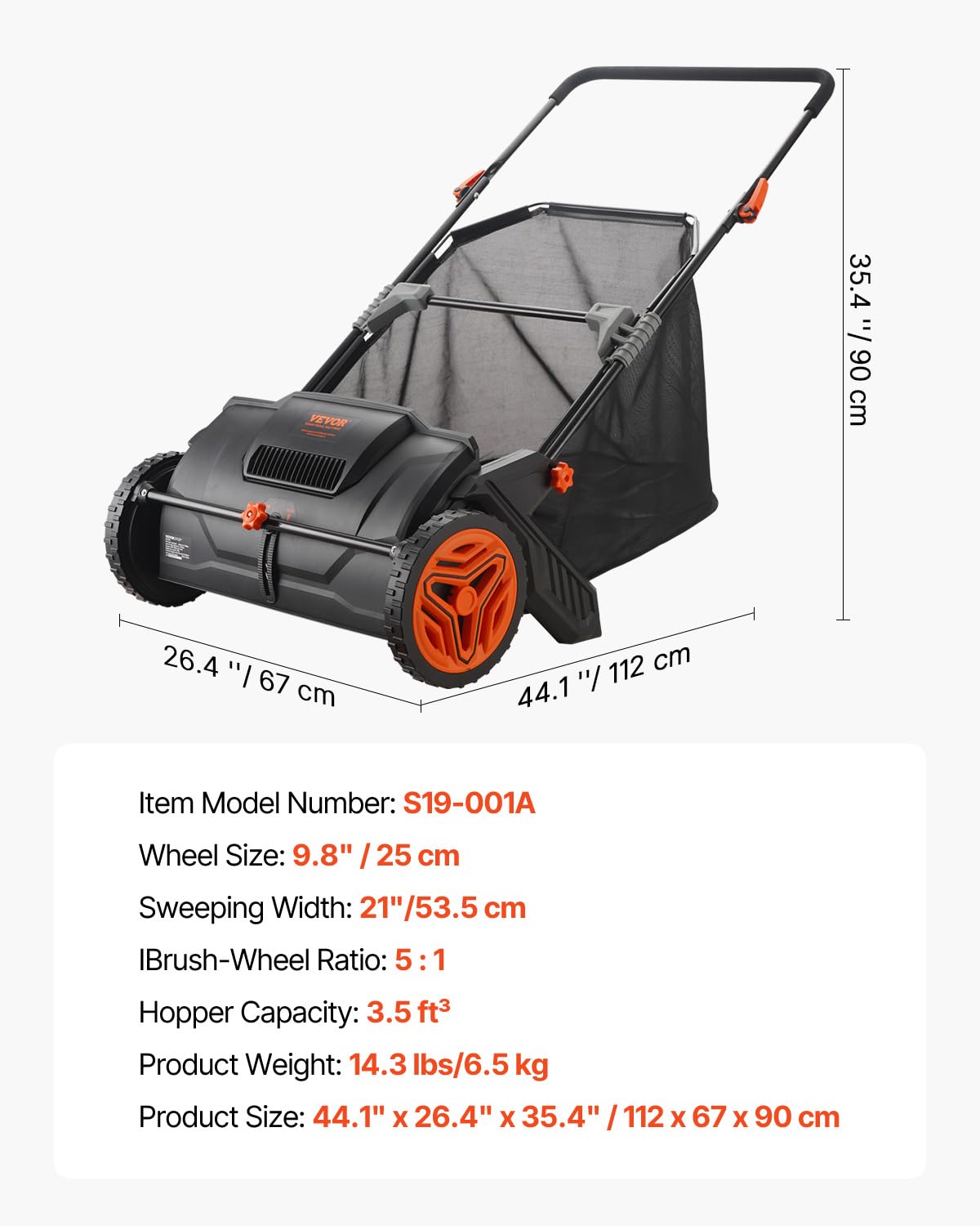 VEVOR next to rake size comparison highlighting time-saving advantage over raking