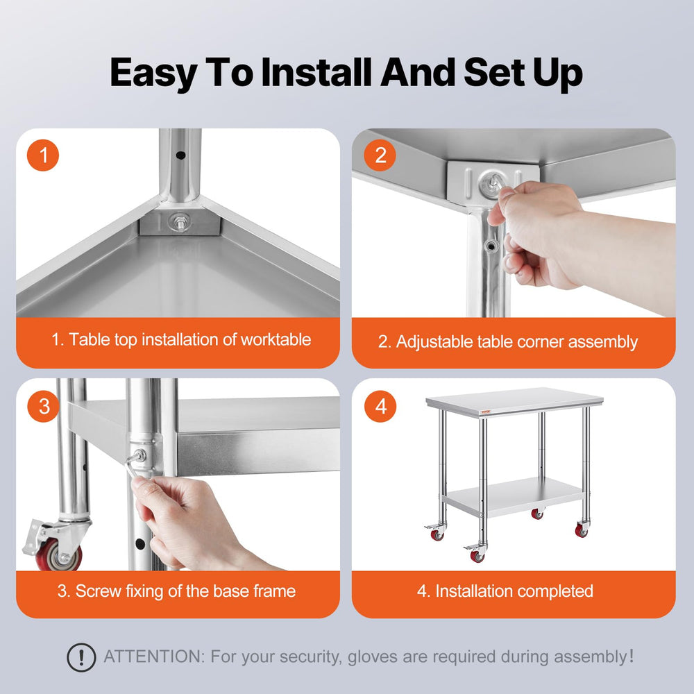 VEVOR table next to oven showing compact 36x24 inch footprint for space-saving use