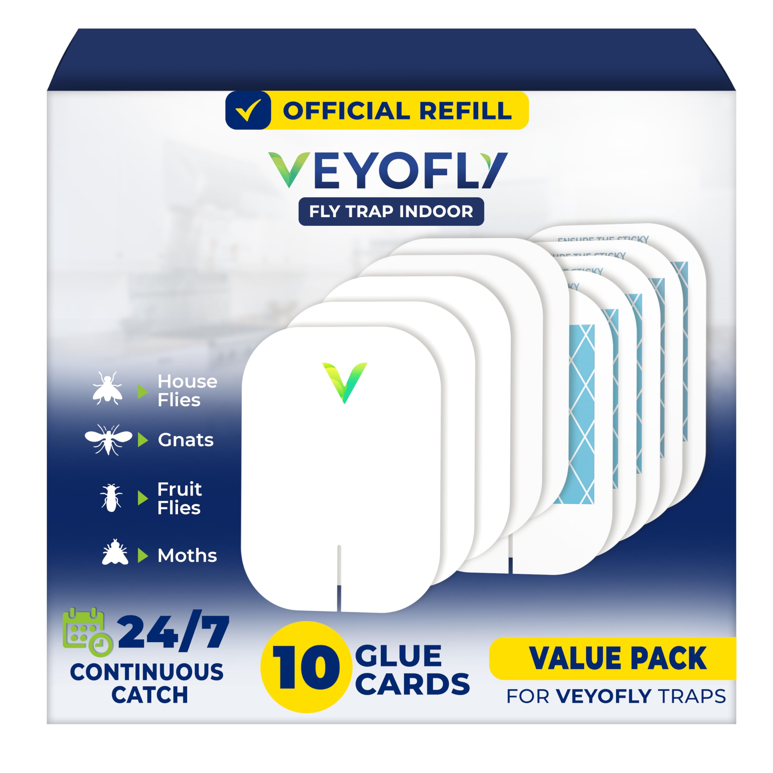 VEYOFLY front packaging of 10 refill boards showing ready supply and convenience