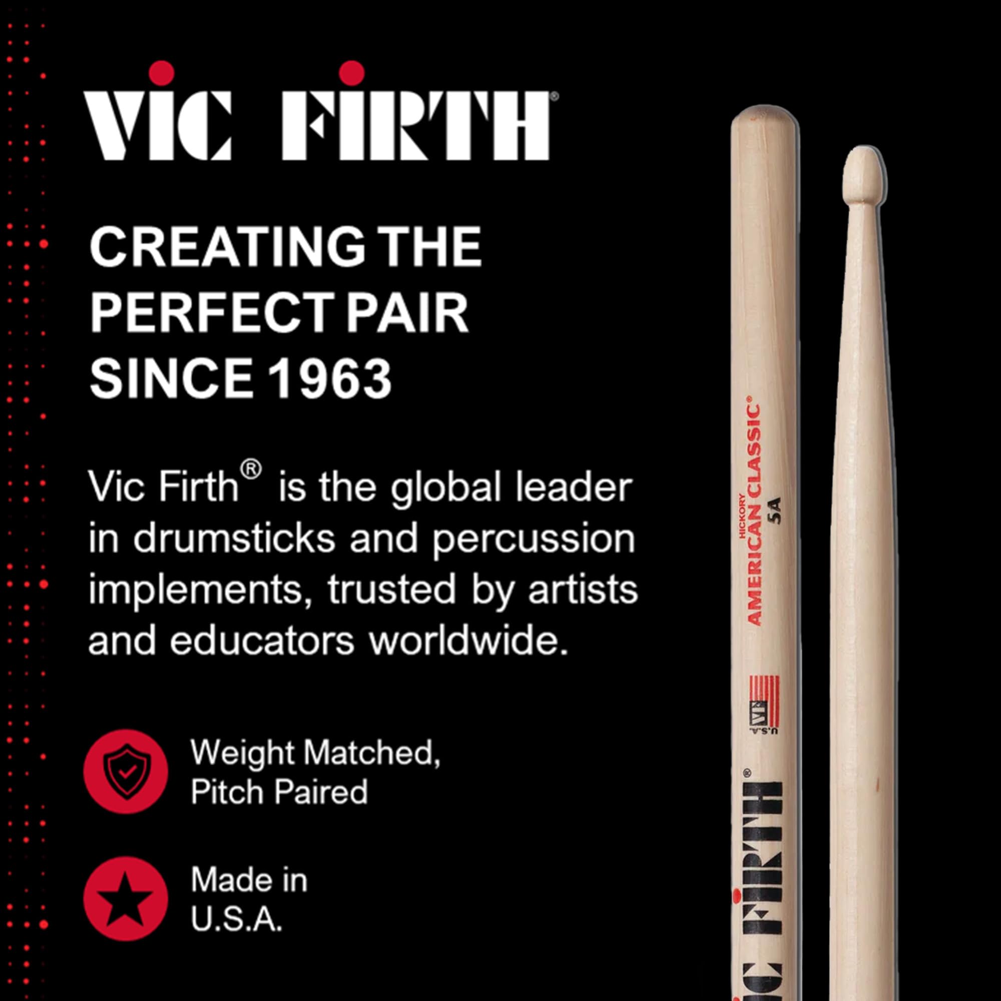 Vic Firth vista lateral mostrando lacado y acabado resistente