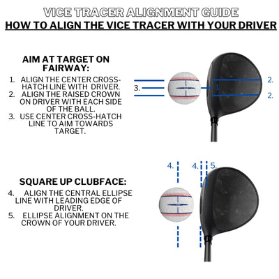 Vice Golf Tracer beside a standard ball showing size and alignment