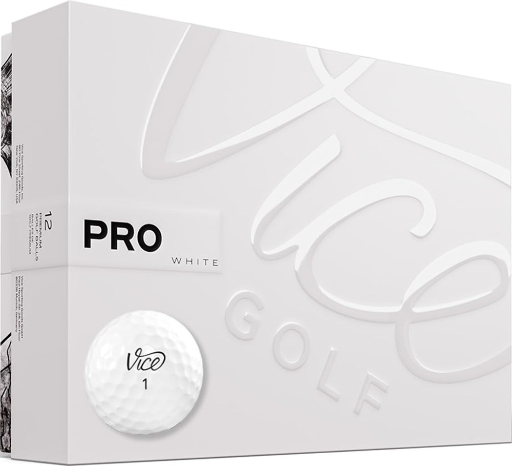 Vice Golf pelota frontal blanca mostrando logo y acabado para control preciso