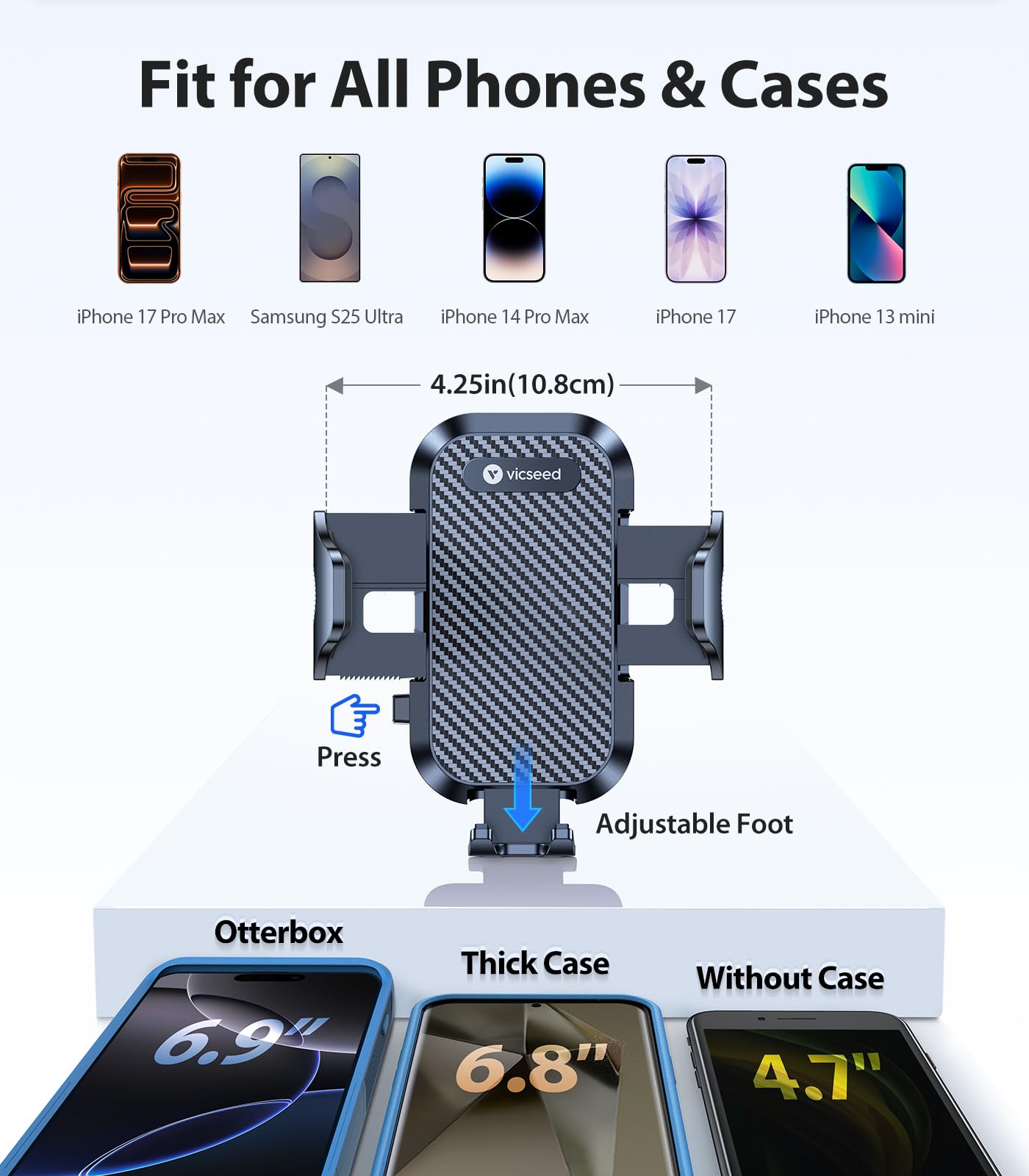 VICSEED sosteniendo un iPhone 17 Pro Max con funda gruesa segura