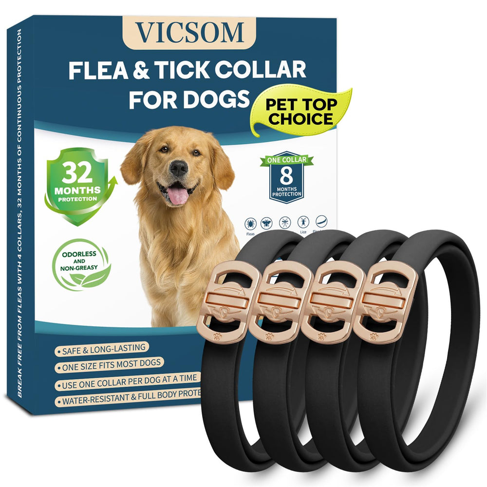 VICSOM collar antipulgas frontal mostrando diseño y protección prolongada