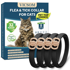 VICSOM collar antipulgas frontal mostrando diseño y beneficio protección prolongada