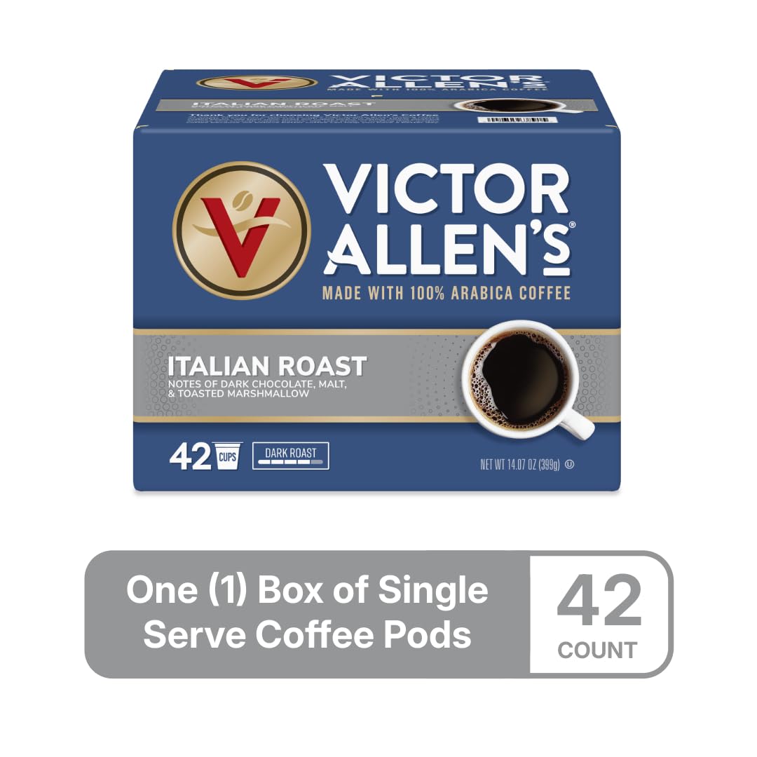 Victor Allen's Coffee pod seated in a single-serve brewer for quick brewing convenience