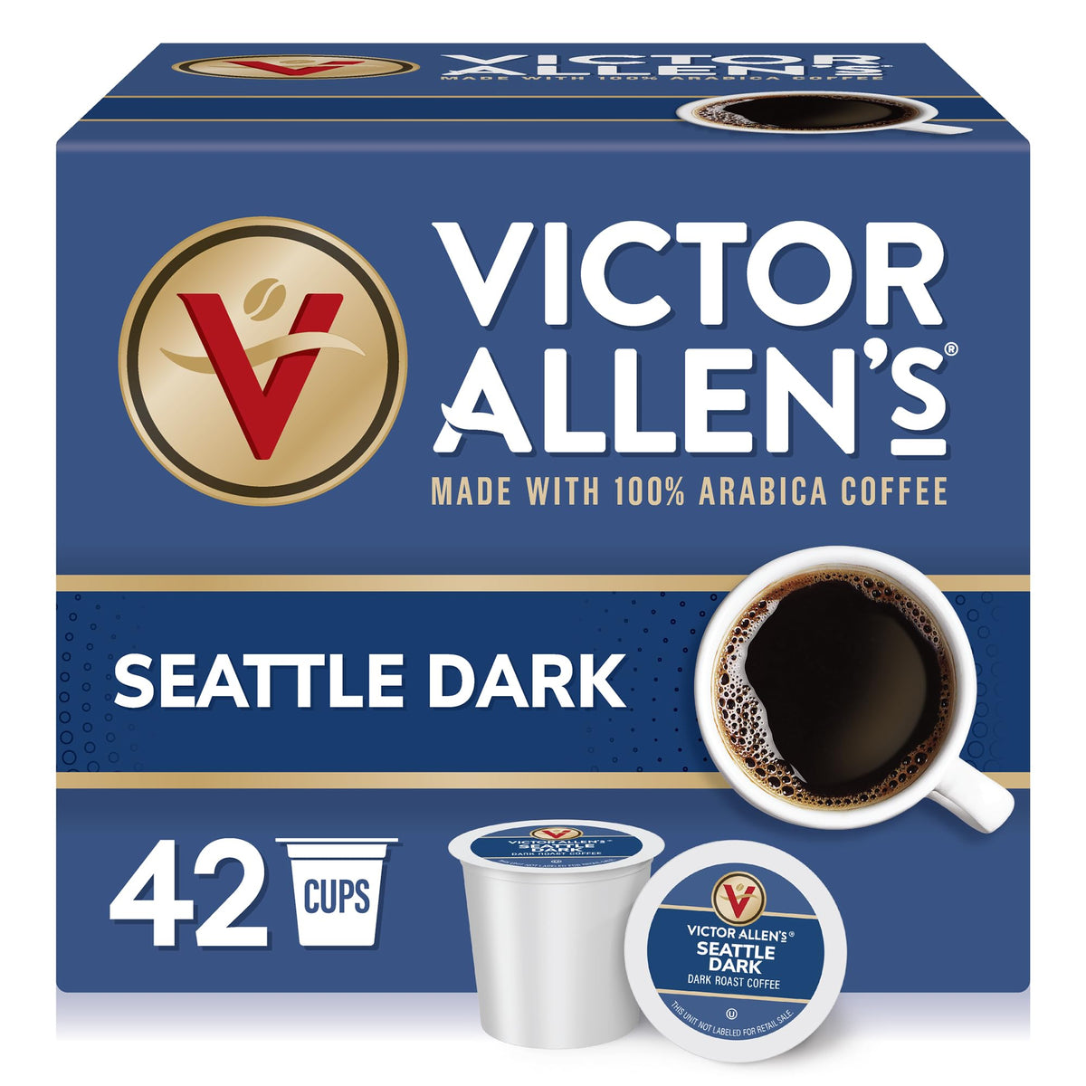 Victor Allen's Coffee frontal de la caja con 42 cápsulas, conveniencia visible