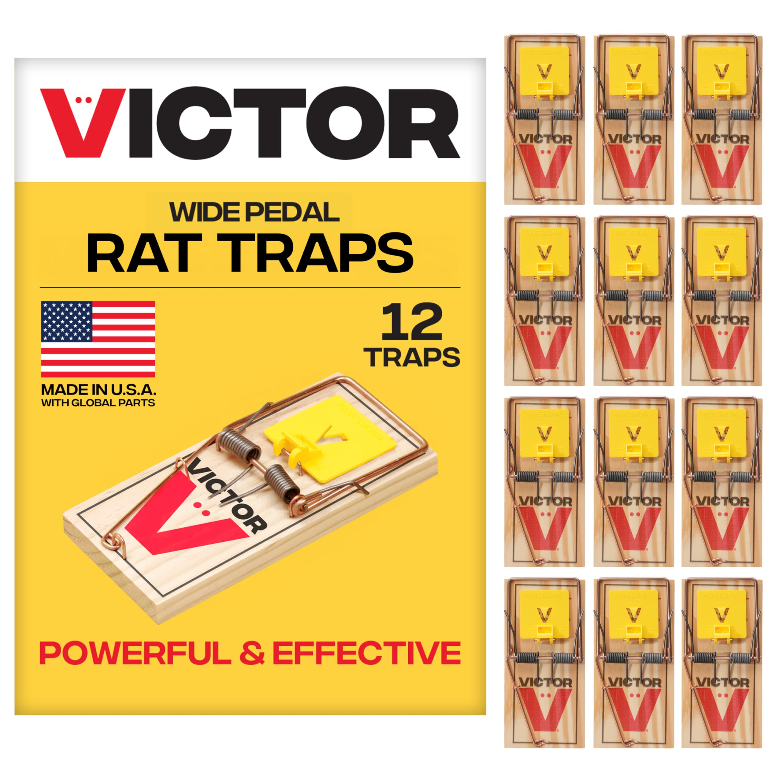 Victor front packaging showing 12-pack and wide pedal benefit