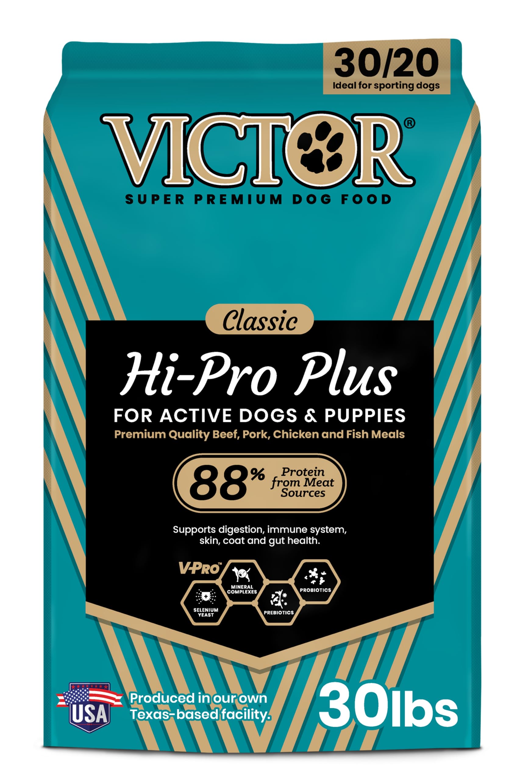 VICTOR Hi-Pro Plus front bag view showing high-protein formula benefit