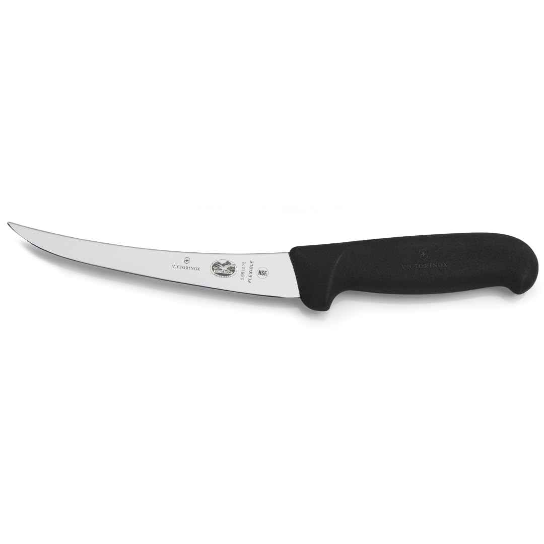 Victorinox cuchillo Fibrox vista frontal con hoja curva, precisión al deshuesar
