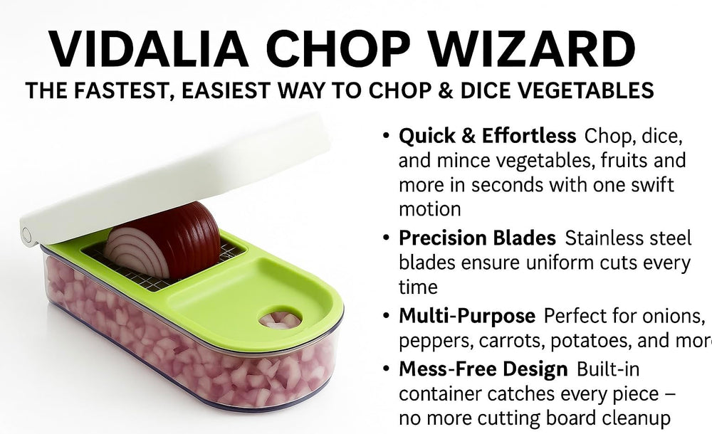 VIDALIA CHOP WIZARD components laid out showing compact storage