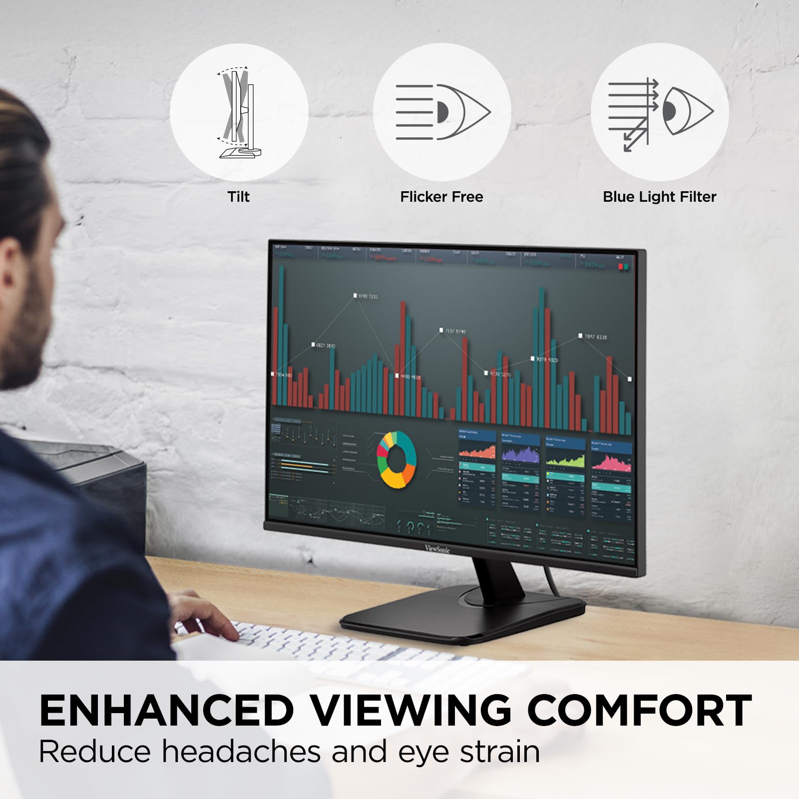 ViewSonic rear I/O ports with HDMI DisplayPort and VGA for flexible connectivity