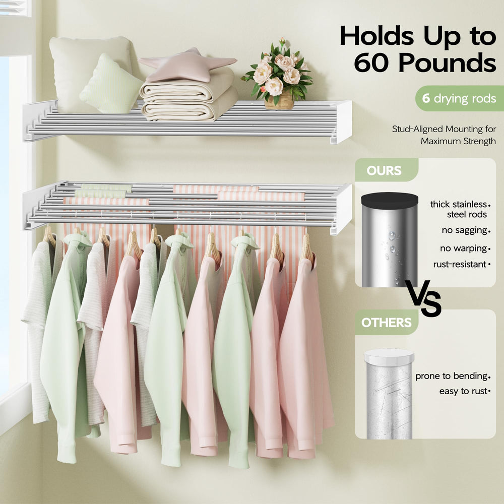 Vikaqi installed with clothes drying in use showing efficient air-drying and load capacity