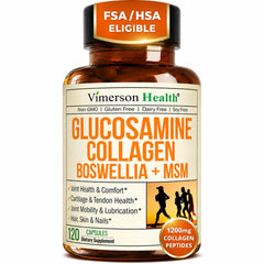 Vimerson Health frasco frontal mostrando la etiqueta y la ventaja de apoyo articular