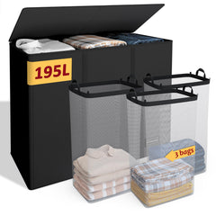 Vincona front view with lid showing tidy storage and concealed laundry benefit