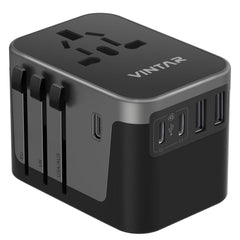 VINTAR adaptador frontal mostrando puertos y toma AC para cargar varios dispositivos
