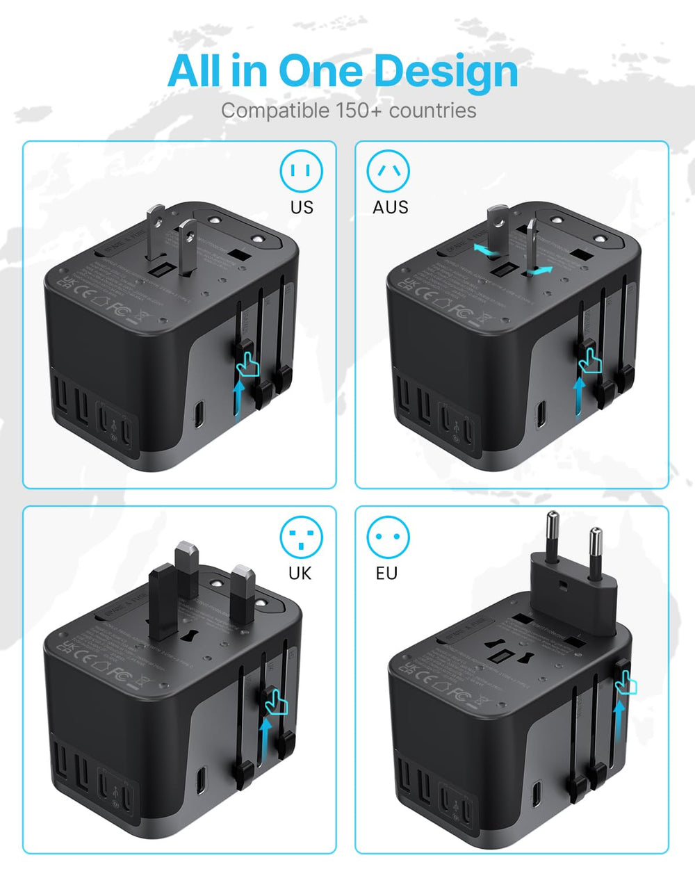 VINTAR detalle de puertos USB-C y USB-A que permite carga simultánea eficiente