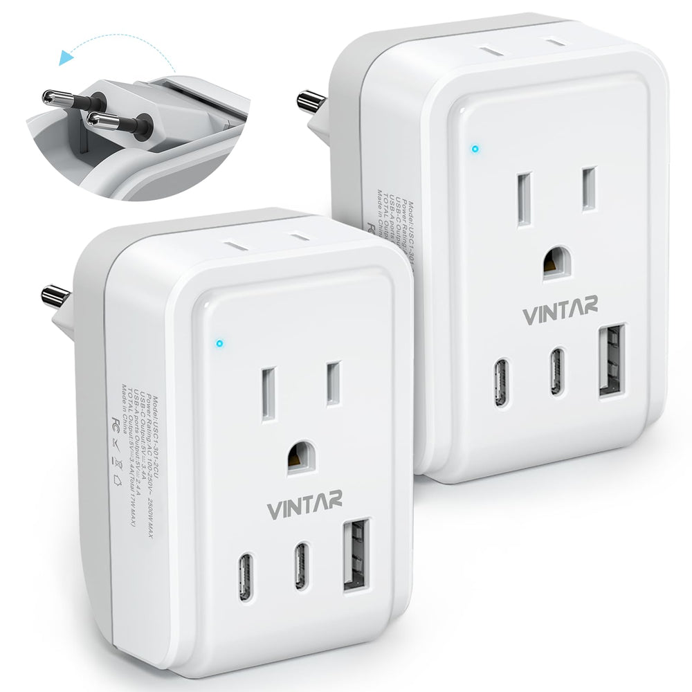 VINTAR vista frontal del adaptador con empaquetado compacto y portátil