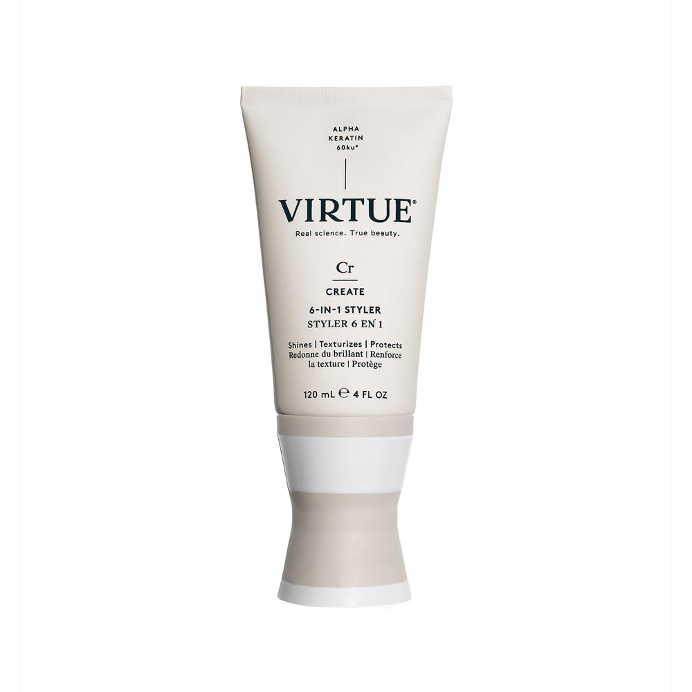VIRTUE frasco frontal mostrando tamaño y etiqueta para identificación rápida