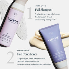 VIRTUE tamaño del bote comparado con mano para referencia de 8 fl oz