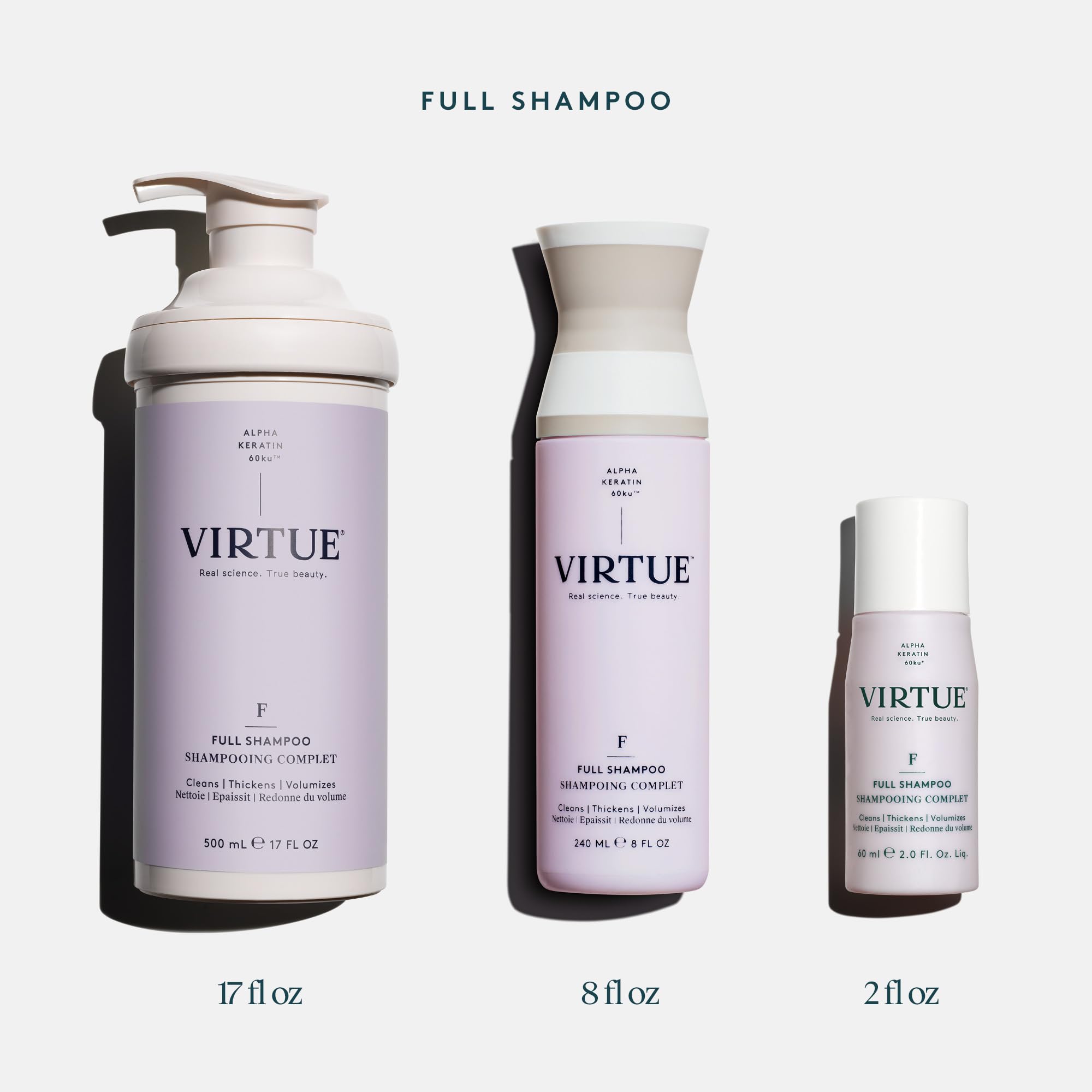 VIRTUE champú en uso sobre cabello mojado mostrando efecto aplicable