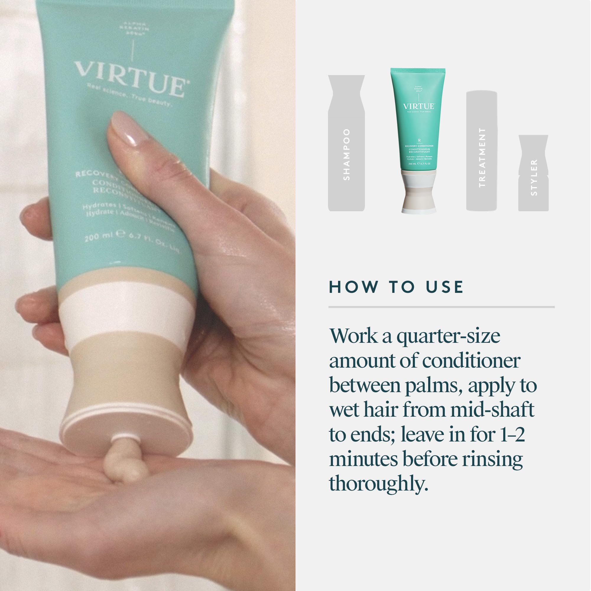 VIRTUE ingredientes clave como queratina y extractos tropicales