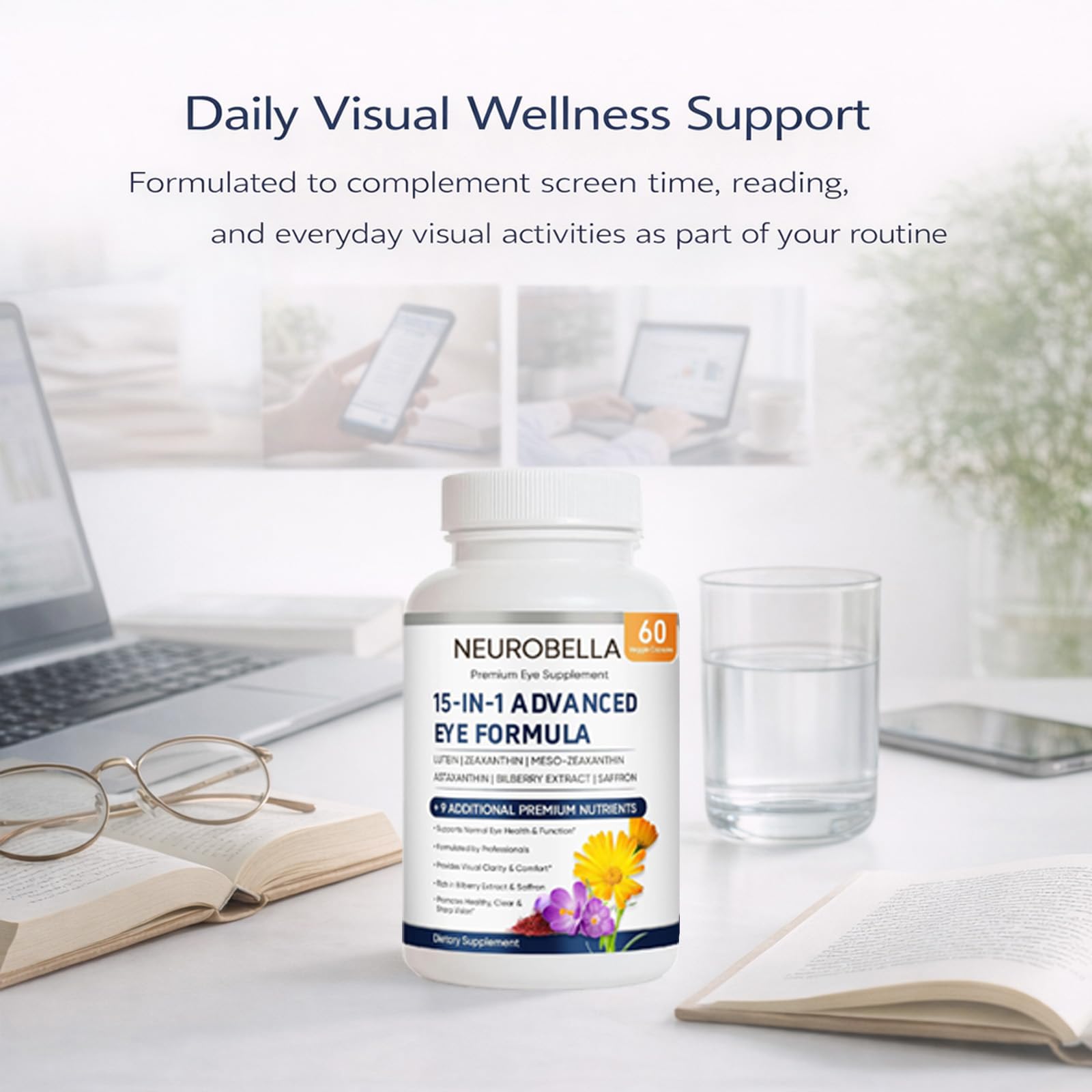 VISIOVANCE Neurobella persona tomando cápsula por la mañana rutina