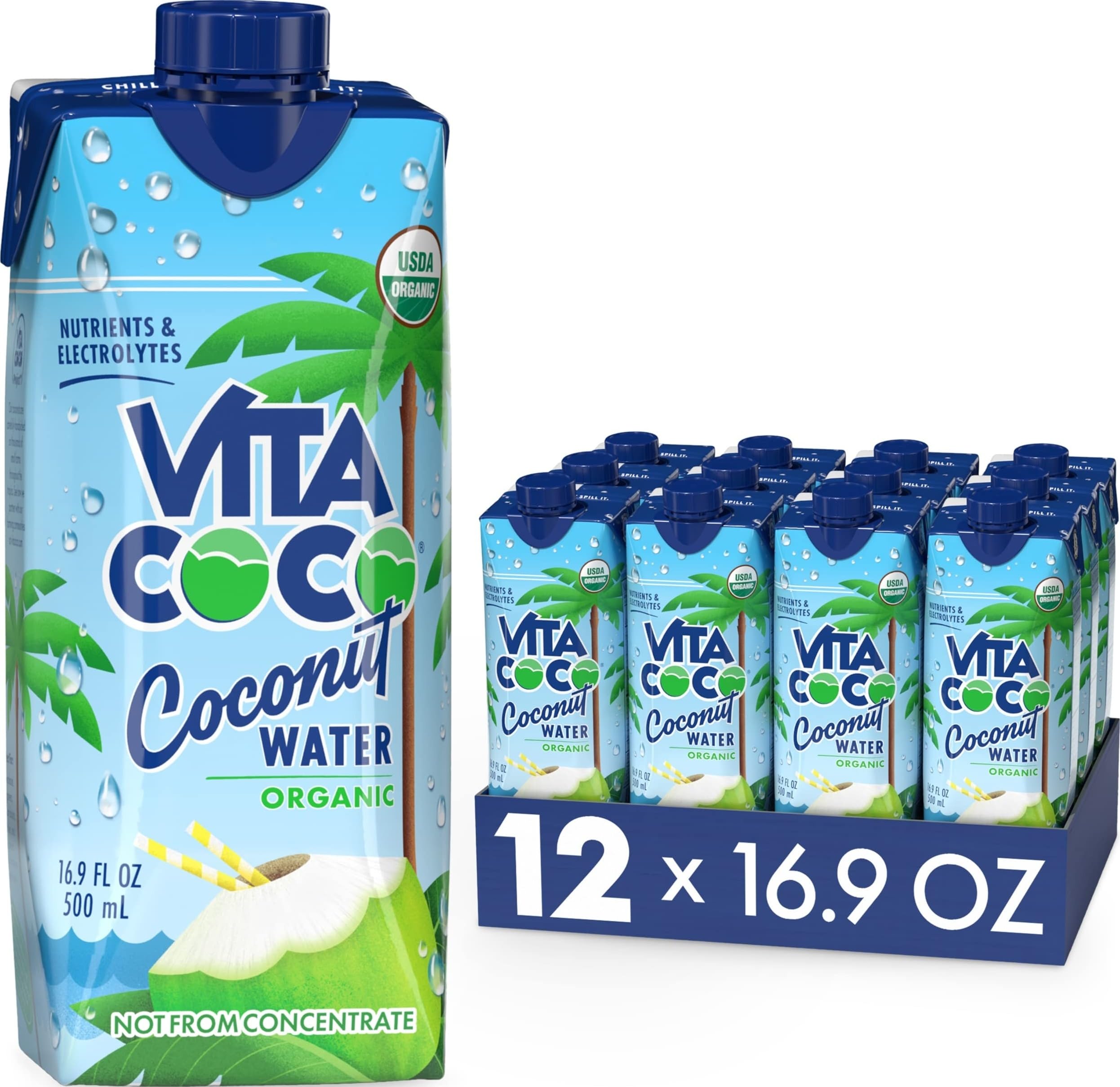 Vita Coco front view of 16.9 oz cartons showing brand and pack convenience