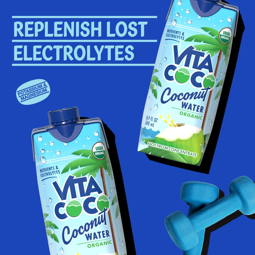 Vita Coco cartons stacked in refrigerator showing easy cold storage option