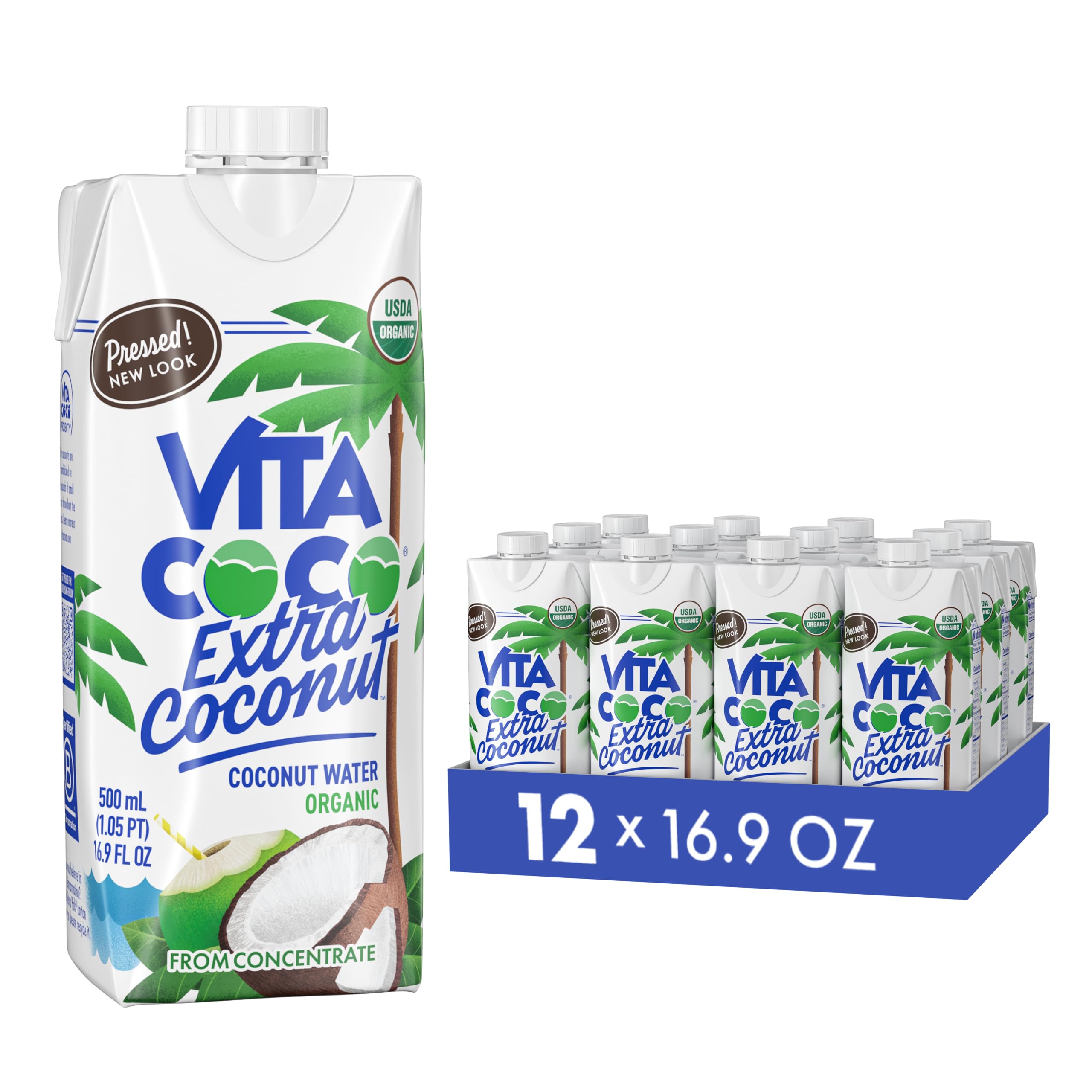 Vita Coco front packaging showing 16.9 oz carton and label, clear product benefit